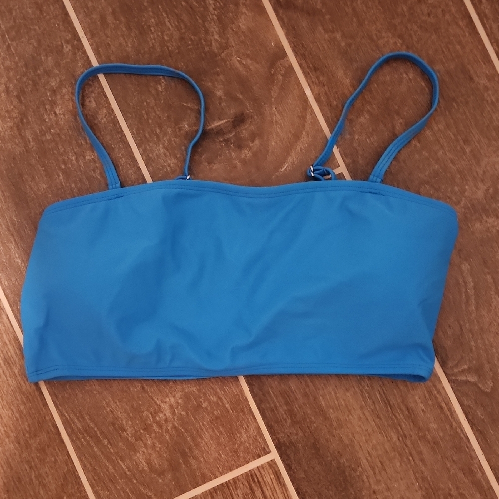 Womens Blue Strapless Bikini Top With Padding And Adjustable Straps Size Large